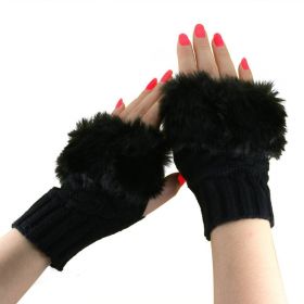 Pletené rukavice bezprstové s kožíškem černé
