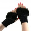 Pletené rukavice bezprstové s kožíškem černé
