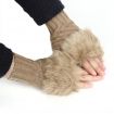 Pletené rukavice bezprstové s kožíškem hnědé