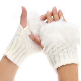 Pletené rukavice bezprstové s kožíškem bílé