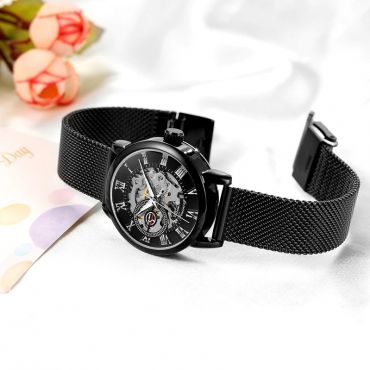 FORSINING dámské mechanické hodinky FSL8099M4B2 Černo- stříbrné